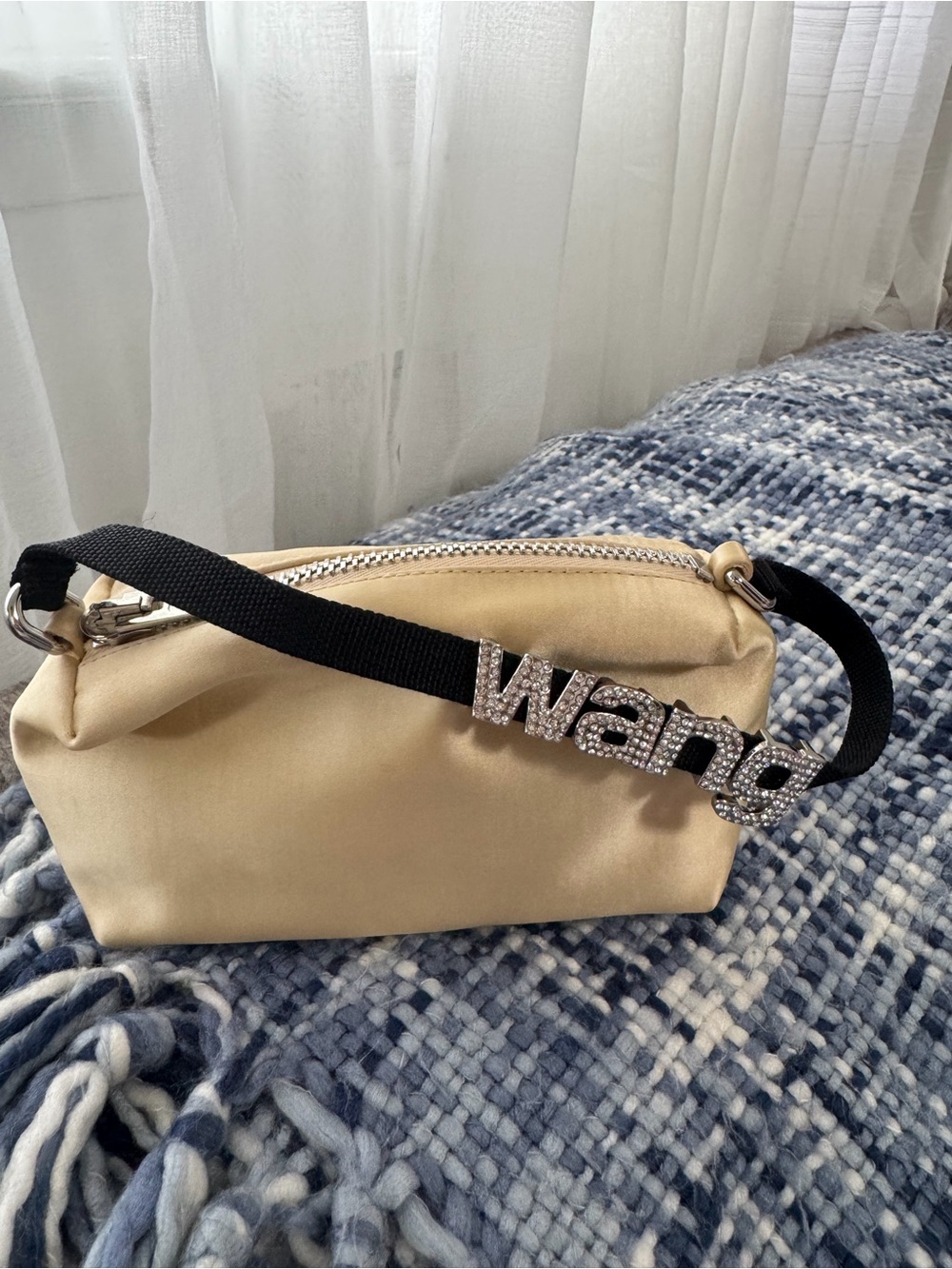 Alexander Wang Beige Satin Mini Bag with Crystal 'Wang' Strap Accent